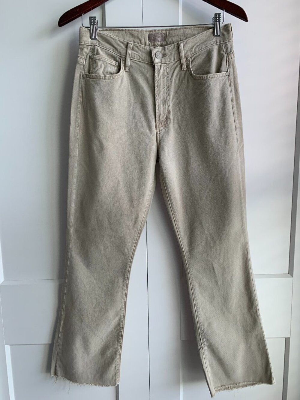 MOTHER The Insider JEAN Ankle Fray Size 29 Chalk Oxford Tan